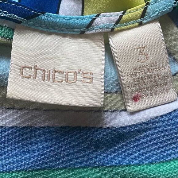 Chico's Modern Movement Cold Shoulder 3/4 Sleeve Multi Color Top Size 3 - Picture 3 of 13